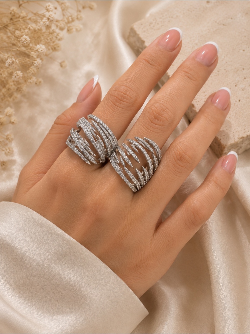 Silver Pavé Wrap Statement Ring | Adjustable Sparkling Cocktail Ring